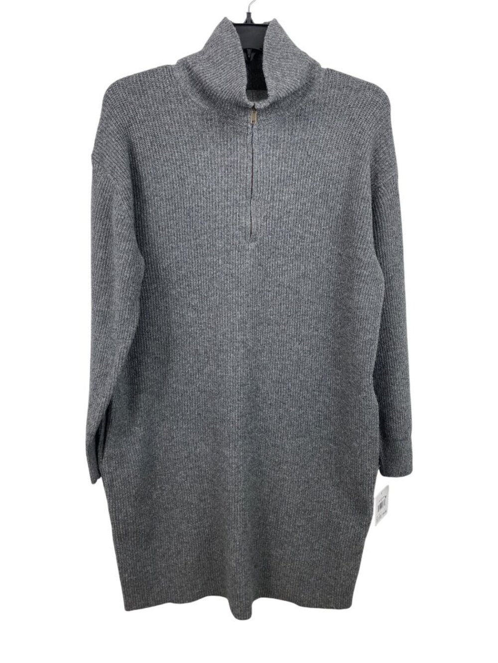 Falls Creek Womens Gray Ribbed Knit Long Sweater Dress Large Half Zip High Neck